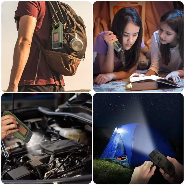 Alt view image 7 of 7 - 2-Pack Hand Crank Solar Powered Flashlight, Emergency Rechargeable LED Survival Flashlight, Quick Snap Carbiner Dynamo Flash Light Torch for Outdoor Sports, Green