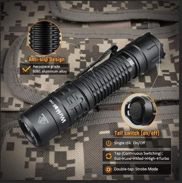 Alt view image 3 of 7 - TD02 Led Tactical Flashlight, Super Bright Pocket Flashlights Rechargeable, 2000 High Lumens Flashlight EDC Flash Light with Type C Charging Port Tail Switch for Outdoor and Indoor Activities