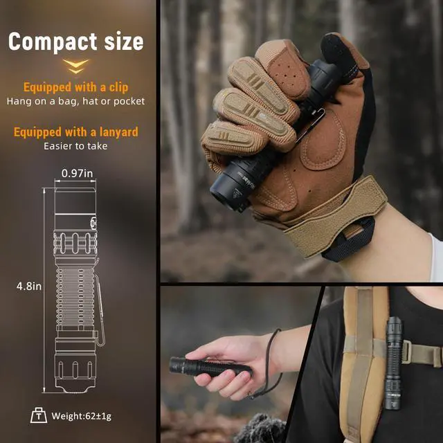 Alt view image 5 of 7 - TD02 Led Tactical Flashlight, Super Bright Pocket Flashlights Rechargeable, 2000 High Lumens Flashlight EDC Flash Light with Type C Charging Port Tail Switch for Outdoor and Indoor Activities