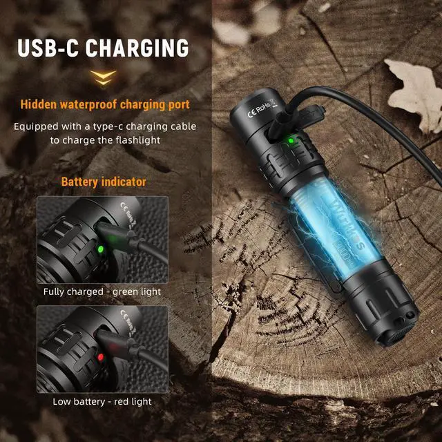 Alt view image 4 of 7 - TD02 Led Tactical Flashlight, Super Bright Pocket Flashlights Rechargeable, 2000 High Lumens Flashlight EDC Flash Light with Type C Charging Port Tail Switch for Outdoor and Indoor Activities