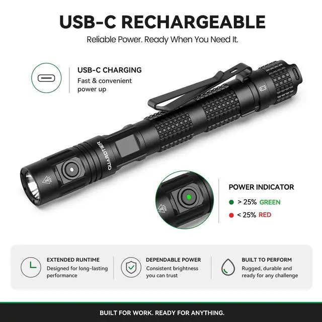 Alt view image 5 of 7 - ML70 Rechargeable Flashlight for Outdoor Working Camping/Emergencies/Outdoor Activities, Aluminum LED Tactical Penlight, USB-C, Tail Switch, 1500 Lumens, 5 Modes - Black, 6.1 in