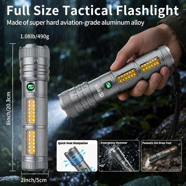 Alt view image 6 of 7 - Rechargeable Flashlights High Lumens, Super Bright Tactical Flashlight 5 Modes, USB-C Charging Battery Powered Led Lights, Heavy Duty Flash Light for Camping,Car,Home,Emergency