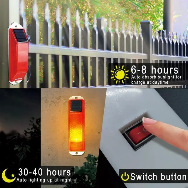 Alt view image 2 of 6 - Solar Strobe Warning Lights, IP54 Waterproof, Red, 4 Pack
