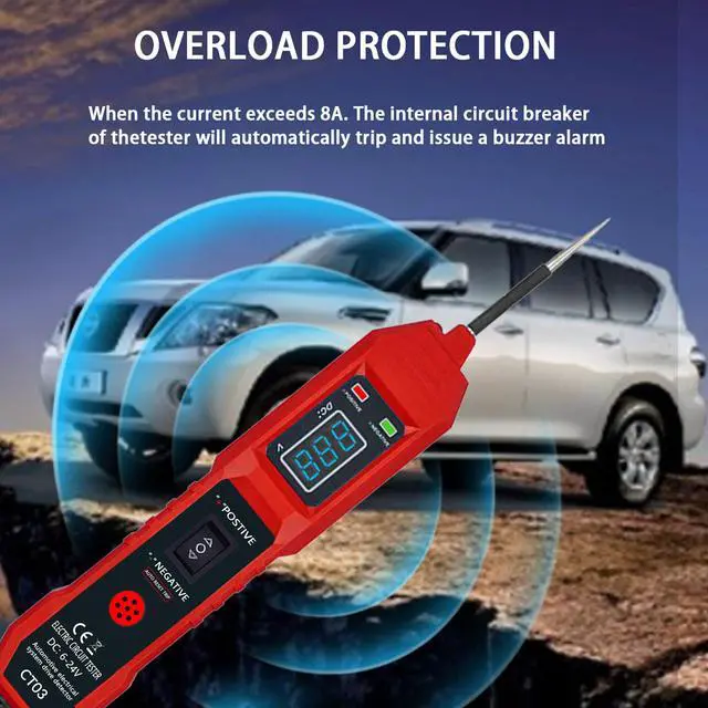 Alt view image 6 of 6 - CT03 Power Circuit Tester, 6-24V DC Test Light Short Circuit, Automotive Component Electrical Polarity Identify Continuity Tester, Overload Protection