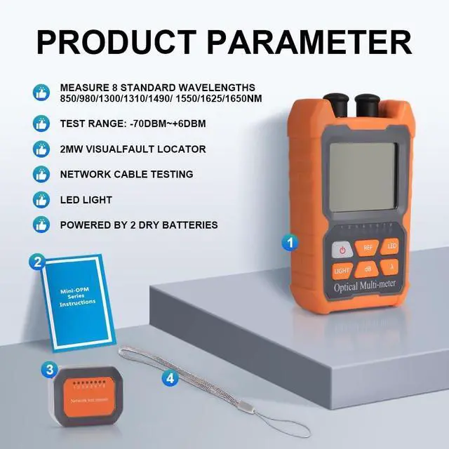 Alt view image 2 of 7 - Mini 4 in 1 Portable Optical Power Meter with Visual Fault Locator 2MV with Network Cable Test Optical Fiber Tester Fiber Optic Power Meter