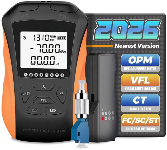 Main image of Optical Power Meter with Visual Fault Locator, Fiber Light Meter with Cable Tester Function and Li-ion Battery USB Charge for FC/SC/ST Universal Interface