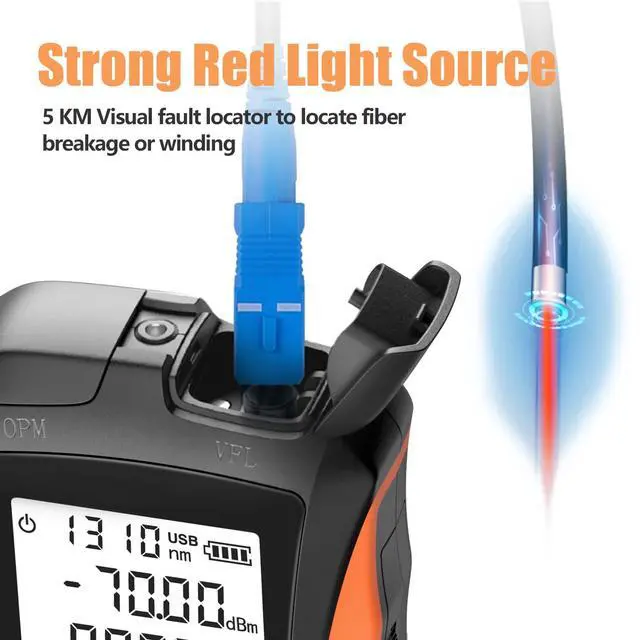 Alt view image 4 of 7 - Optical Power Meter with Visual Fault Locator, Fiber Light Meter with Cable Tester Function and Li-ion Battery USB Charge for FC/SC/ST Universal Interface