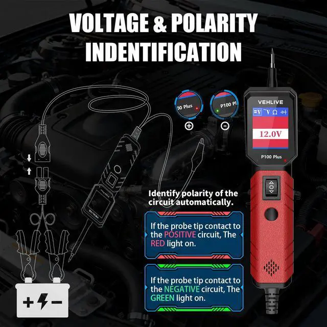 Alt view image 5 of 7 - P100 Plus Automotive Power Circuit Probe Tester,12V 24V Car Automotive Diagnostic Test Tool, Digital Volt Ohm Meter W/Overload Protection, Circuit Fault Finder w/ 40FT Cable & Angled Screen