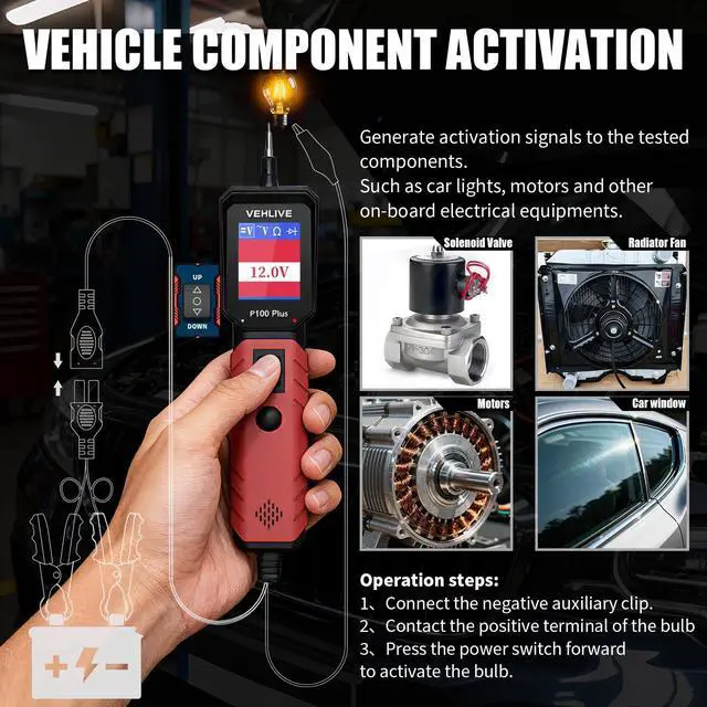 Alt view image 7 of 7 - P100 Plus Automotive Power Circuit Probe Tester,12V 24V Car Automotive Diagnostic Test Tool, Digital Volt Ohm Meter W/Overload Protection, Circuit Fault Finder w/ 40FT Cable & Angled Screen