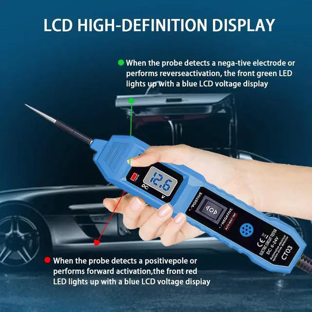 Alt view image 4 of 7 - CT03 Power Circuit Tester, 6-24V DC Test Light Short Circuit, Automotive Component Electrical Polarity Identify Continuity Tester, Overload Protection