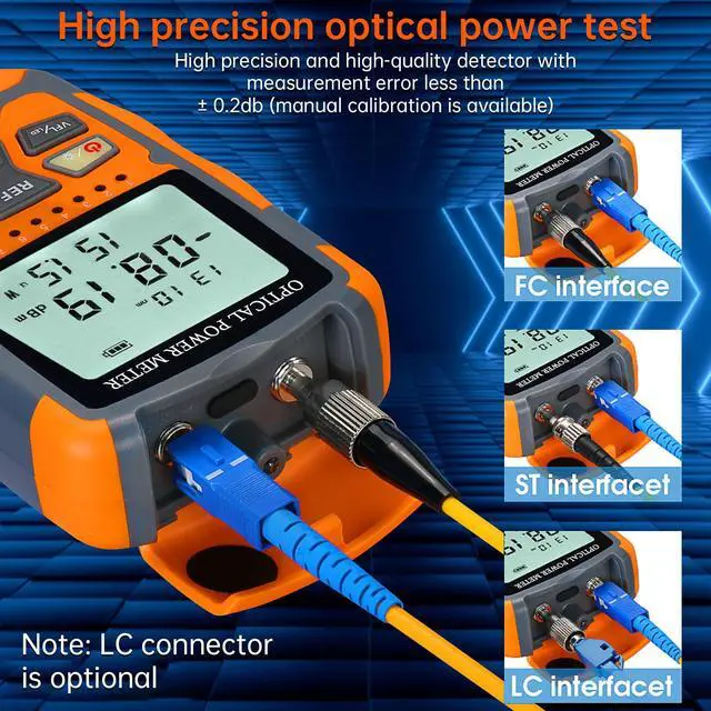 Alt view image 2 of 6 - Fiber Optic Tester Portable Fiber Light Power Meter FC/SC/ST Universal Interface Fiber Tester Built-in 10Km Visual Fault Locator (OPM&VFL) with 1pc FC to LC Adapter