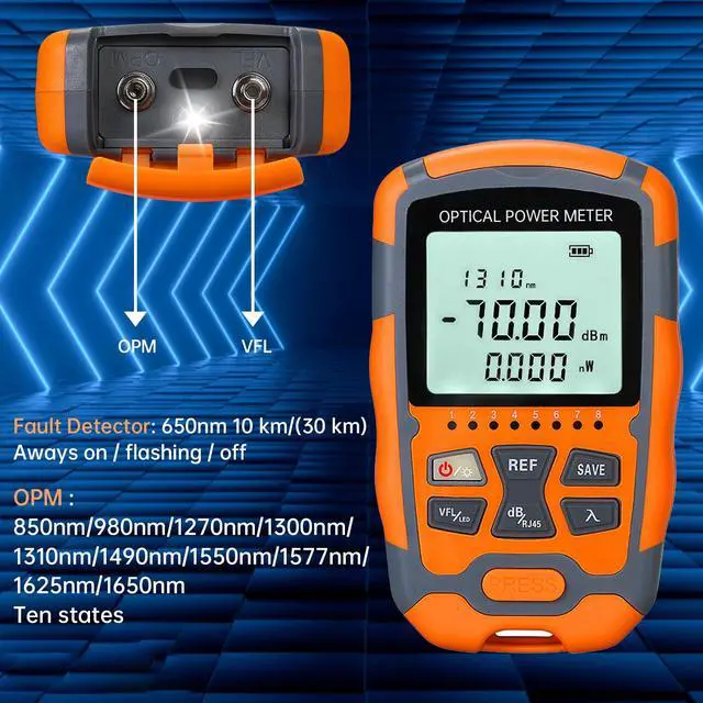 Alt view image 3 of 6 - Fiber Optic Tester Portable Fiber Light Power Meter FC/SC/ST Universal Interface Fiber Tester Built-in 10Km Visual Fault Locator (OPM&VFL) with 1pc FC to LC Adapter