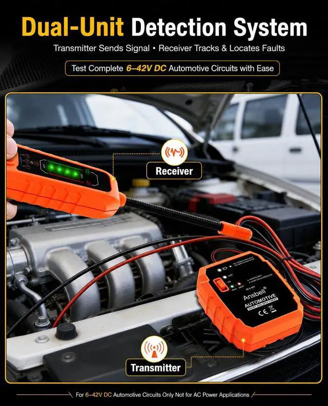 Alt view image 2 of 7 - Automotive Circuit Tracer & Short Open Finder, DC 6-42V Professional Electrical Wire Tracer with Tone Generator, Diagnostic Tool for Cars, Trucks, DIY Repair