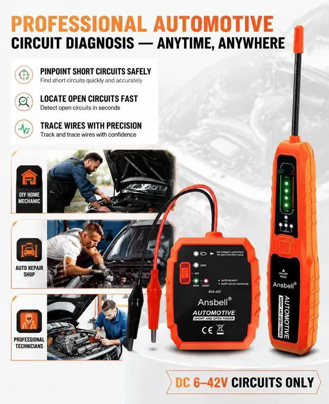 Alt view image 3 of 7 - Automotive Circuit Tracer & Short Open Finder, DC 6-42V Professional Electrical Wire Tracer with Tone Generator, Diagnostic Tool for Cars, Trucks, DIY Repair