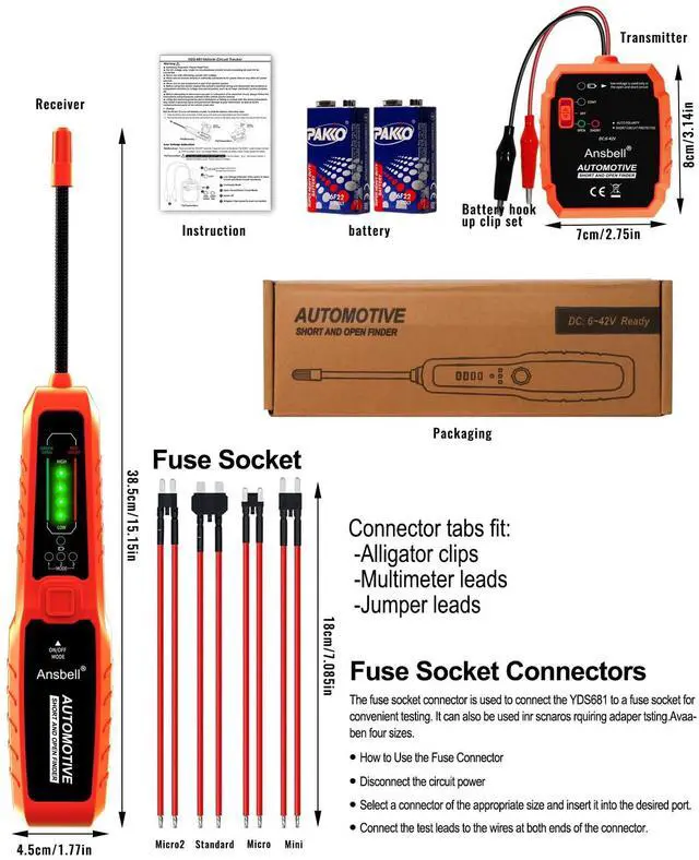 Alt view image 7 of 7 - Automotive Circuit Tracer & Short Open Finder, DC 6-42V Professional Electrical Wire Tracer with Tone Generator, Diagnostic Tool for Cars, Trucks, DIY Repair