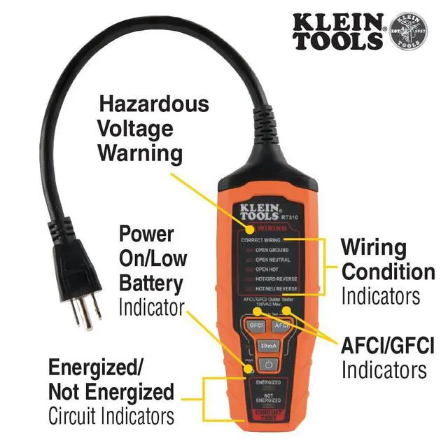 Alt view image 2 of 7 - RT310 Outlet Tester, AFCI and GFCI Receptacle Tester for North American AC Electrical Outlets