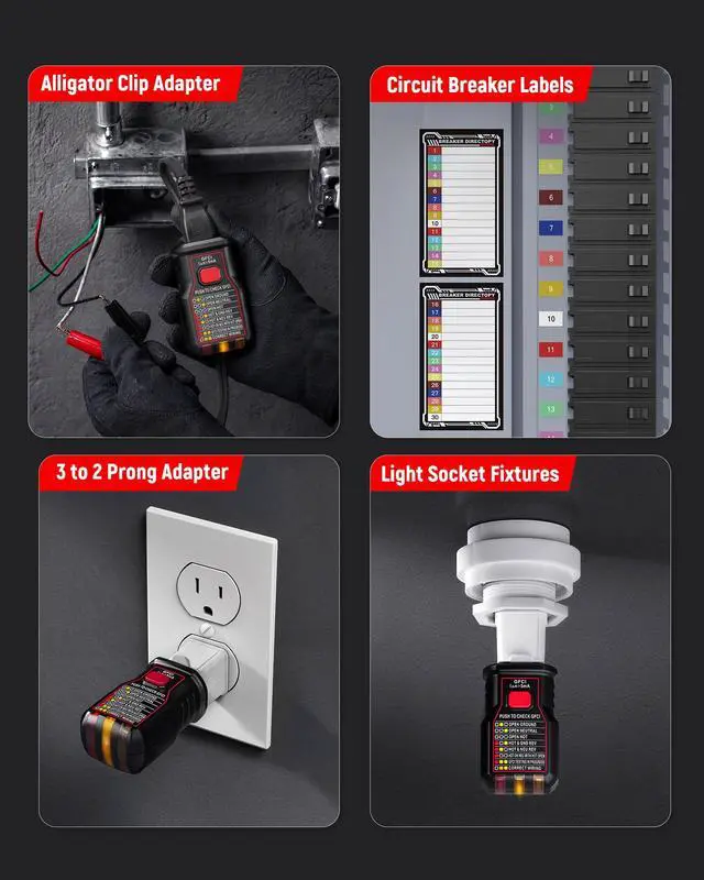 Alt view image 7 of 7 - Circuit Breaker Finder with LCD Display, GFCI Outlet Tester, AC 90-130V Electrical Circuit Tracer Tool with NCV Tset & Flashlight, Includes Carrying Case with Adapter, Alligator Clips -KT303P