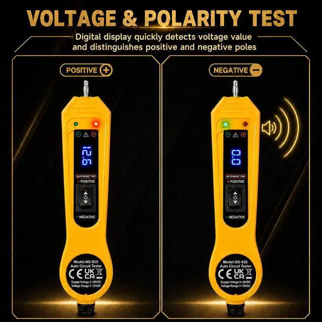 Alt view image 3 of 7 - Automotive Test Light Probe Kit, 3-36V DC Power Circuit Probe Tester with Voltmeter, Auto Electrical Voltage Fuse Continuity Tester Tool with Black Carrying Case