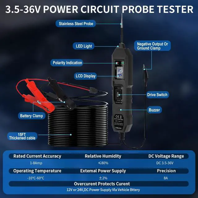 Alt view image 2 of 7 - Power Circuit Probe Tester,6V/12V/24V DC Circuit Tester Automotive,Test Light,Fuse & Voltage Tester,Automotive Short Circuit Breake Finder Electrical Tools (Black)