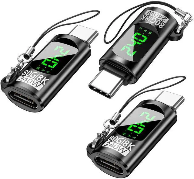 Main image of 240W USB C Adapter Power Meter Tester, 2 Pack Voltage Current Power LED Digital Display, 80 Gbps Type C Male to Female Extension Connector for iPhone 15/16, MacBook, iPad & More USB C Cables/Devices