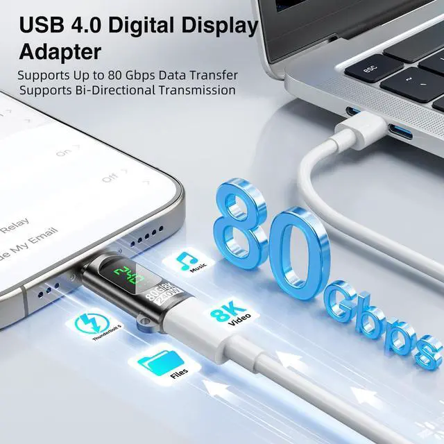 Alt view image 3 of 7 - 240W USB C Adapter Power Meter Tester, 2 Pack Voltage Current Power LED Digital Display, 80 Gbps Type C Male to Female Extension Connector for iPhone 15/16, MacBook, iPad & More USB C Cables/Devices