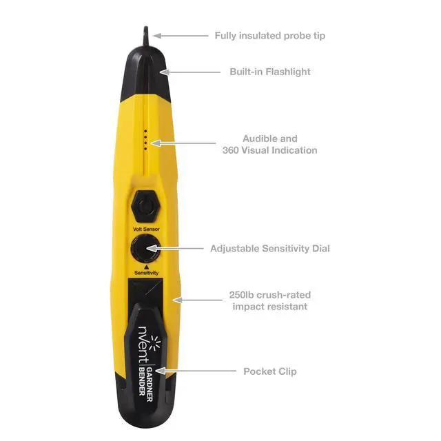 Alt view image 2 of 7 - Instruments VD6509 Adjustable Non-Contact Detector with Flashlight, cETLus Listed, 1, 5 Clams/Master Voltage Tester, yellow