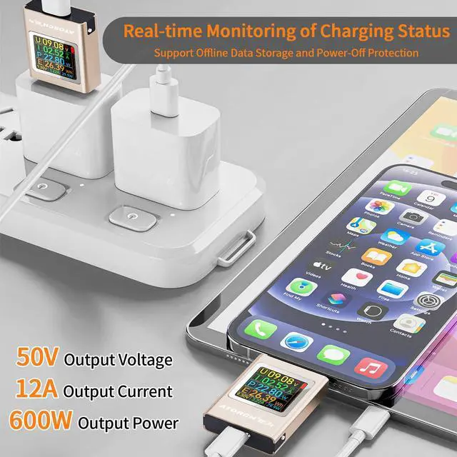 Alt view image 4 of 7 - USB C Power Meter Tester, Multimeter 4.5-50V 0-12A Two-Way Measurement Gravity Sensor Voltage Current Capacity Amp Volt Voltmeter Ammeter Digital Tester for Chargers Power Bank Cable Copper