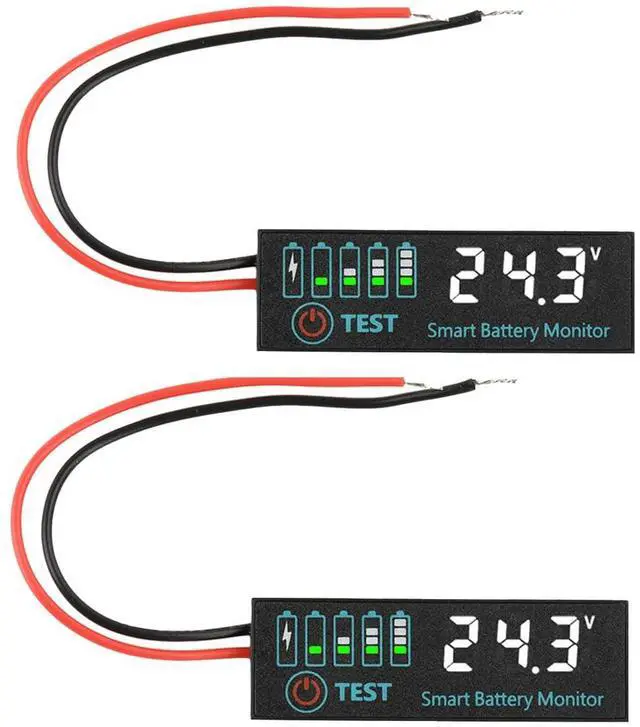 Main image of 2-Pack White LED Battery Voltage Tester Module, 7-55V DC Battery Level Indicator for Lithium/LiFePO4/Lead-Acid Batteries, Custom Voltage Settings, Low Power Backlight
