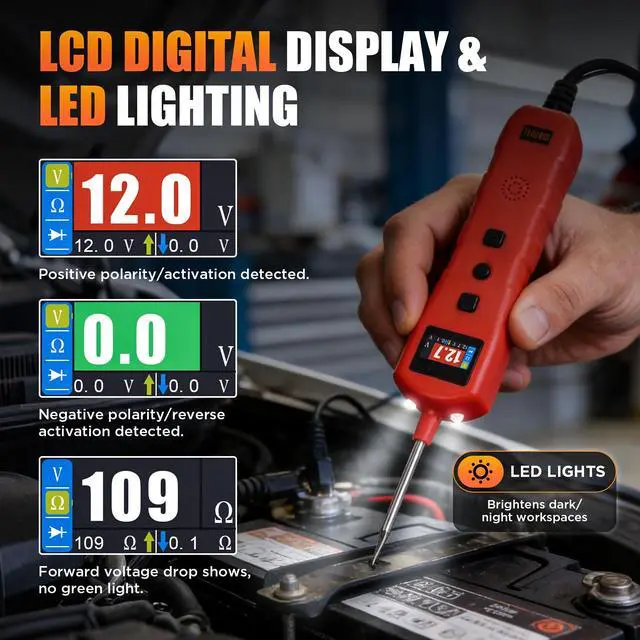 Alt view image 3 of 7 - Power Circuit Probe Tester, 9-30V Test Light Automotive, Car Fuse Tester, Voltage Tester 0.3V-70V, Circuit Breaker Finder, Component Activation Tool