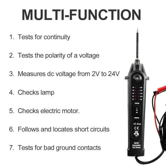 Alt view image 5 of 7 - Automotive Electrical Tester with Voltage Display, 2-24V Digital Circuit Test Tool, Power Short Finder Probe with LCD Screen, Polarity Indicator, 5m Cable for Car DIY Diagnostic Repair