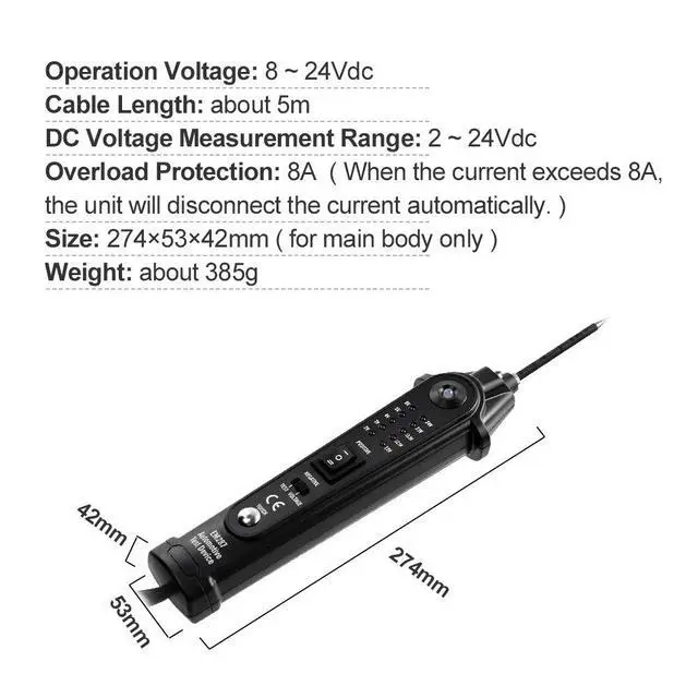 Alt view image 6 of 7 - Automotive Electrical Tester with Voltage Display, 2-24V Digital Circuit Test Tool, Power Short Finder Probe with LCD Screen, Polarity Indicator, 5m Cable for Car DIY Diagnostic Repair