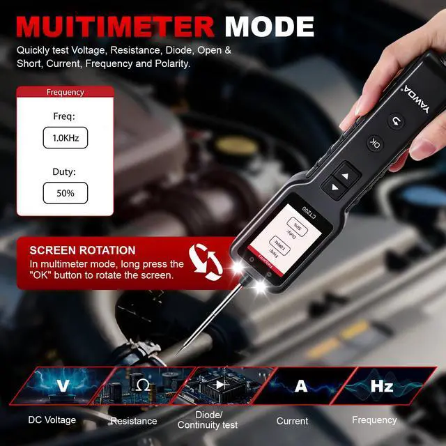 Alt view image 4 of 7 - Power Circuit Probe,Colour screen12-24V DC Car Electrical System Diagnostic Test Tool,Electrical Short Open Breaker Circuit Finderand Component Activatedwith Multimeter Mode
