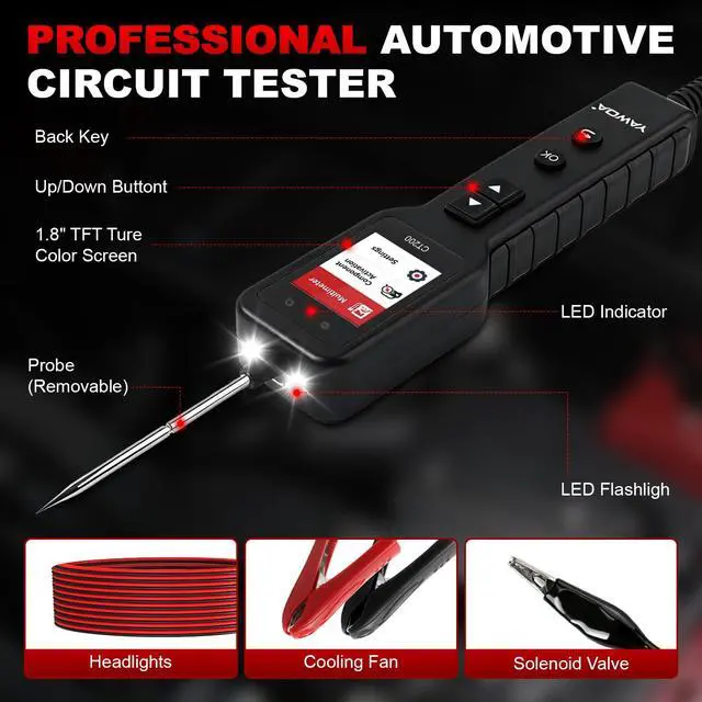 Alt view image 6 of 7 - Power Circuit Probe,Colour screen12-24V DC Car Electrical System Diagnostic Test Tool,Electrical Short Open Breaker Circuit Finderand Component Activatedwith Multimeter Mode
