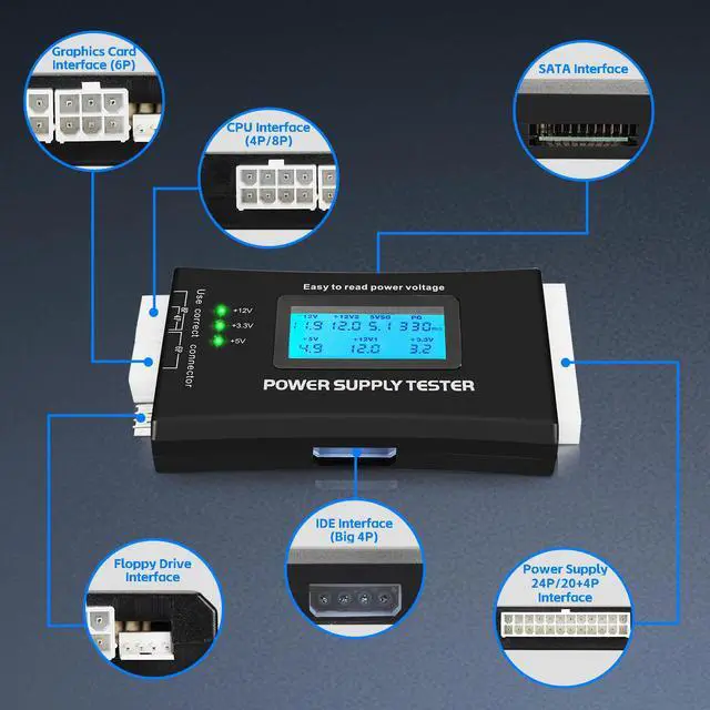 Alt view image 5 of 7 - Computer PC Power Supply Tester, ATX Power Supply Host Inspection Maintenance Tool, PSU Tester, Detect with 20/24 Pin LCD Display for ATX,BTX,ITX,TFX.