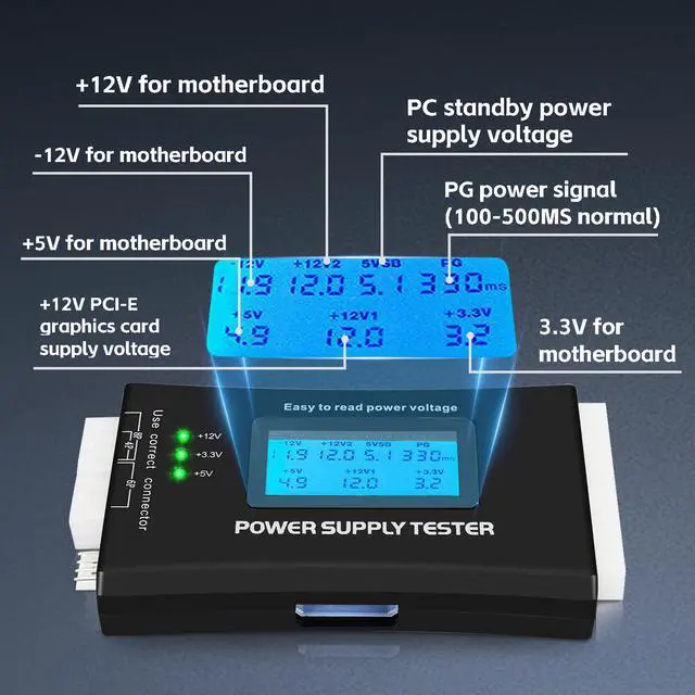 Alt view image 6 of 7 - Computer PC Power Supply Tester, ATX Power Supply Host Inspection Maintenance Tool, PSU Tester, Detect with 20/24 Pin LCD Display for ATX,BTX,ITX,TFX.