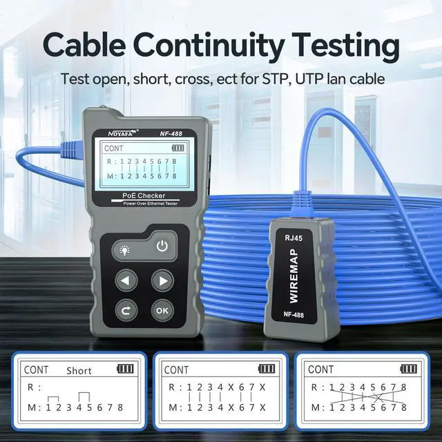 Alt view image 5 of 7 - NF-488 POE Cable Tester for Power Over Ethernet, Network Cable Continuity Checking, Switch Loop-Back POE Detector
