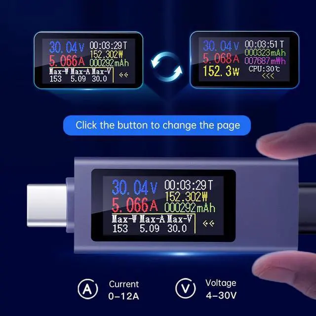 Alt view image 2 of 7 - USB C Power Meter Testers,USB-C Tester Color Screen,Digital Multimeter,Voltage Current Tester USB Battery Checker USB Voltage Current Voltmeter USB Mobile Testers USB Power Tester
