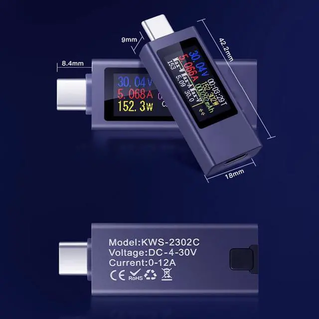 Alt view image 7 of 7 - USB C Power Meter Testers,USB-C Tester Color Screen,Digital Multimeter,Voltage Current Tester USB Battery Checker USB Voltage Current Voltmeter USB Mobile Testers USB Power Tester