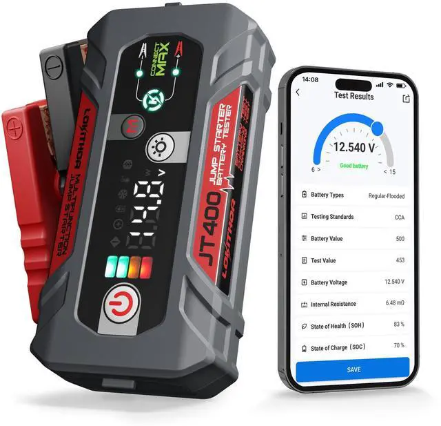 Main image of JT400 2500A Portable Jump Starter with 1002000 CCA Battery Tester, 12V Car Battery Jump Starter for Up to 8.5L Gas or 6.5L Diesel Engines, Smart Bluetooth Automotive Battery Load Tester