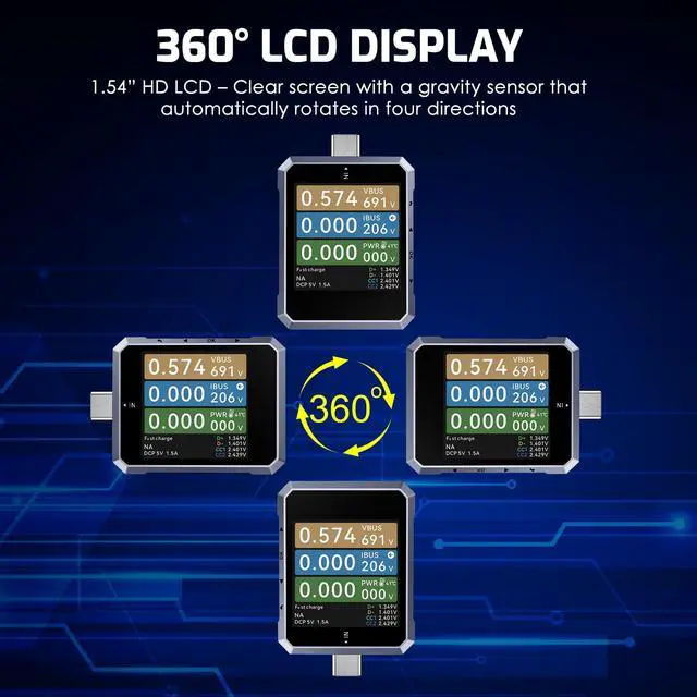 Alt view image 6 of 7 - USB-C Voltage Current Power Tester 240W, PD 3.1 EPR USB 4 Tester Meter, Fast Charge Protocol Analyzer with E-Marker Reader, TFT Display, PD Monitor, Diagnostic Tool
