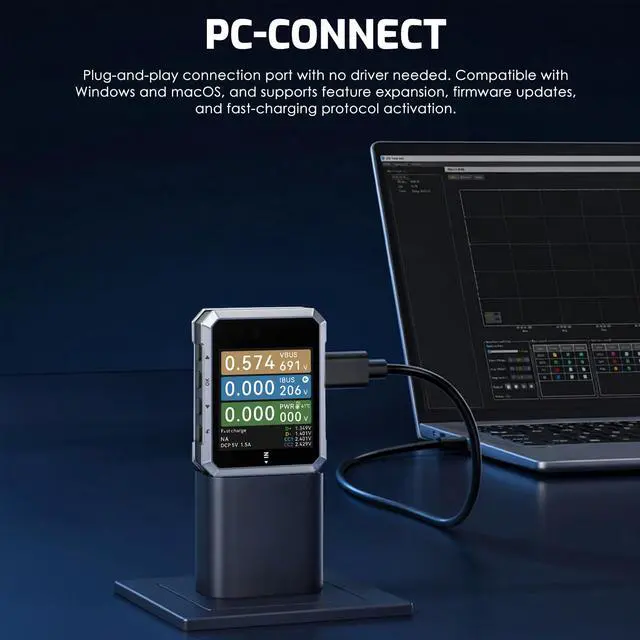Alt view image 7 of 7 - USB-C Voltage Current Power Tester 240W, PD 3.1 EPR USB 4 Tester Meter, Fast Charge Protocol Analyzer with E-Marker Reader, TFT Display, PD Monitor, Diagnostic Tool