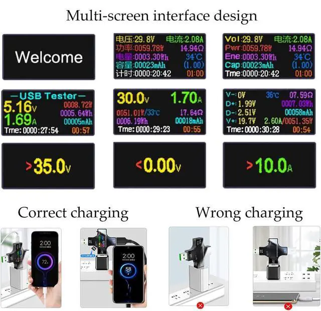 Alt view image 4 of 7 - USB Tester Type C Meter - USB Digital Multimeter Amperage Power Capacity Reader & USB C Current Voltmeter & Voltage Monitor Tester & Amp Amperage Charging USB Detector Checker DC 0-30V/0-6.5A