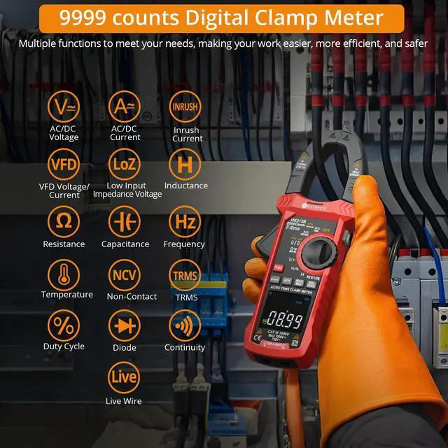 Alt view image 2 of 7 - 9999 Counts 1000A AC/DC Digital Clamp Multimeter with Color Screen