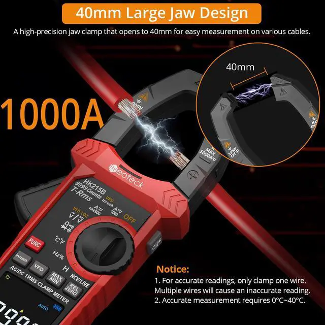 Alt view image 3 of 7 - 9999 Counts 1000A AC/DC Digital Clamp Multimeter with Color Screen