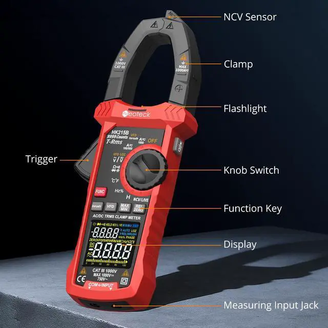 Alt view image 6 of 7 - 9999 Counts 1000A AC/DC Digital Clamp Multimeter with Color Screen