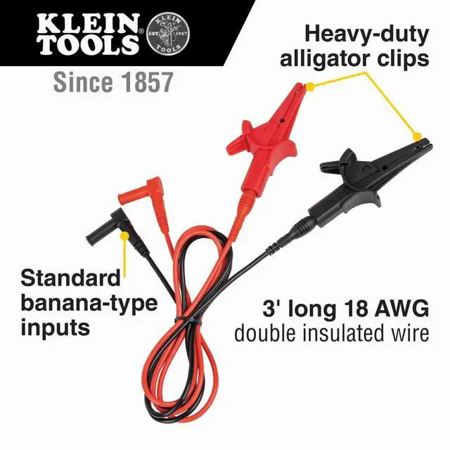Alt view image 2 of 6 - 69381 Alligator Clip Test Leads, Heavy-Duty Banana Plug Replacement Leads, 3-Foot