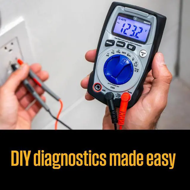 Alt view image 5 of 7 - 600V True RMS Auto-Ranging Multimeter with Backlight and MAX/MIN; Measures Voltage Current Resistance Capacitance Frequency Temperature; 2-Year Warranty; Professional & DIY Use