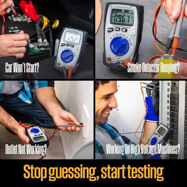 Alt view image 6 of 7 - 600V True RMS Auto-Ranging Multimeter with Backlight and MAX/MIN; Measures Voltage Current Resistance Capacitance Frequency Temperature; 2-Year Warranty; Professional & DIY Use