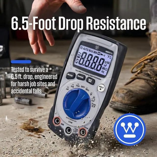 Alt view image 7 of 7 - 600V True RMS Auto-Ranging Multimeter with Backlight and MAX/MIN; Measures Voltage Current Resistance Capacitance Frequency Temperature; 2-Year Warranty; Professional & DIY Use