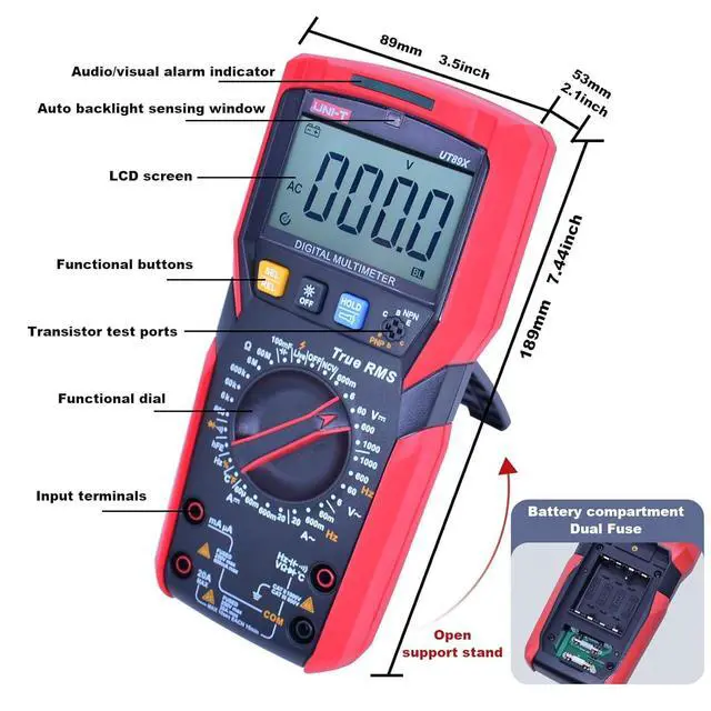 Alt view image 5 of 7 - UT89X Digital Multimeter Tester, TRMS 6000 Counts AC DC 1000V Multimetro Volt Ohm Meter Automotive Electrical Capacitance Multimeter, Measures Current Temperature NCV Resistance